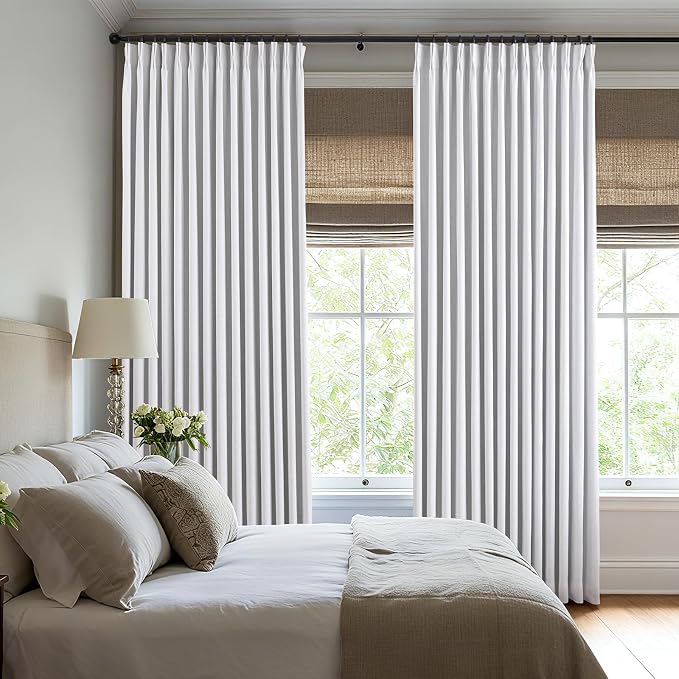 Pinch Pleated Linen White Blackout Curtains 90 Inches Long - Image 7