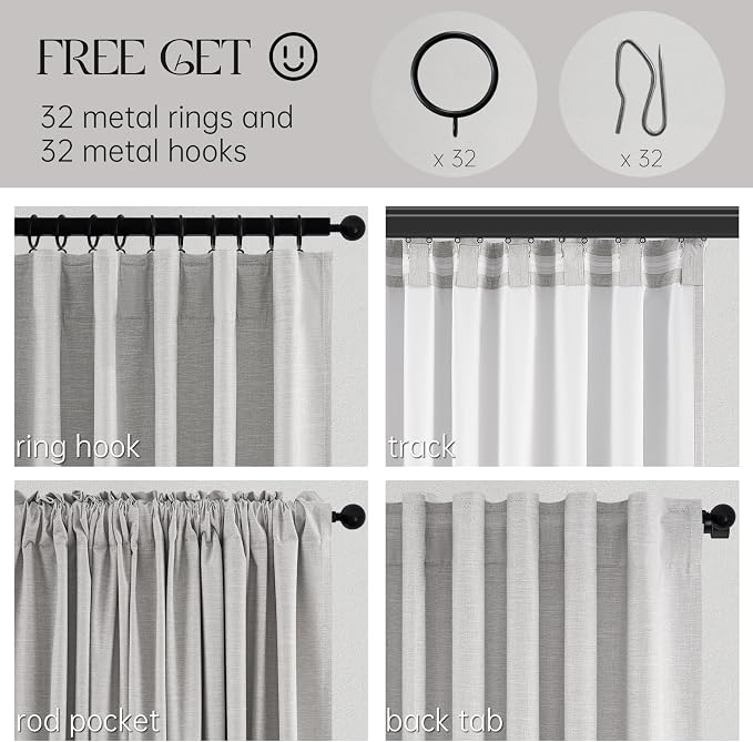 Grey Linen Blackout Curtains for Living Room 2 Panels Set 92 Inches Long Linen - Image 5