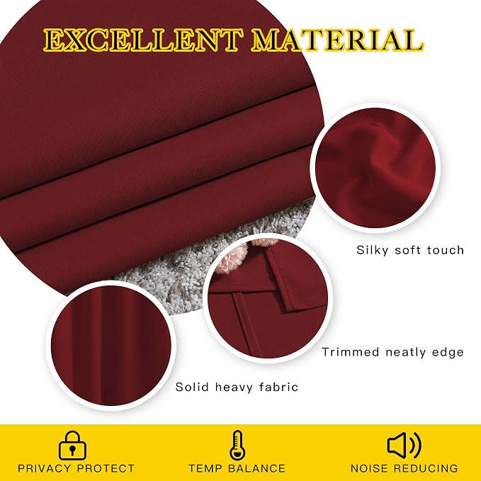 NICETOWN Blackout Burgundy Red Curtains 102 inches Long 2 Panels, Grommet - Image 4