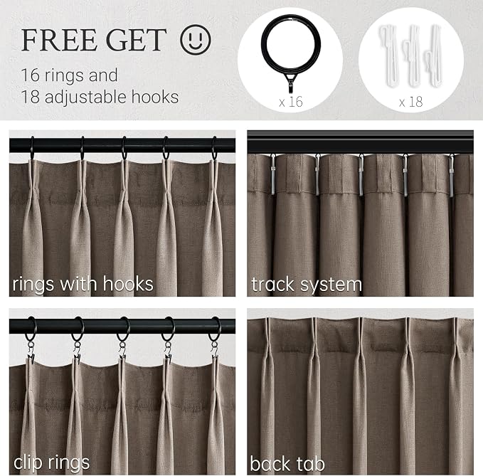 96 Inches Long Pleated Sheer Curtains, Dark Linen Blended Light Filtering - Image 3