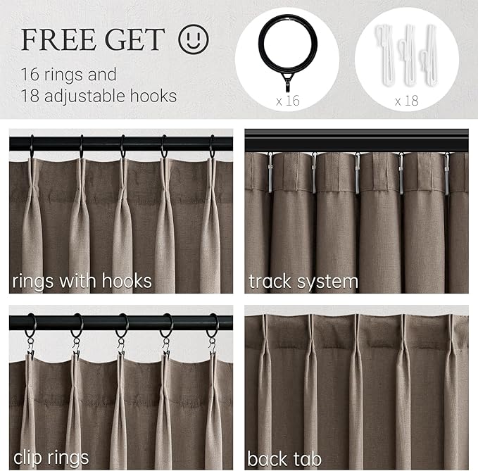Topfinel 96 Inches Long Pinch Pleated Semi Sheer Curtains, Dark Flax Blended - Image 3