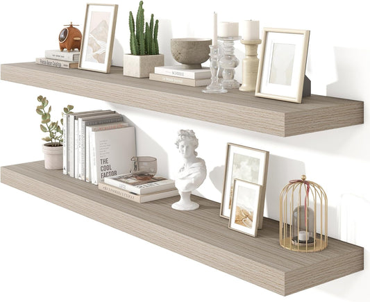 Heimlove 55 Inch Floating Shelves for Wall,10 Deep Large Grey Wall Shelf with Heavy Duty Brackets,Mounted Storage & Display Shelves for Bedroom,Living Room,Kitchen,Office,Set of 2