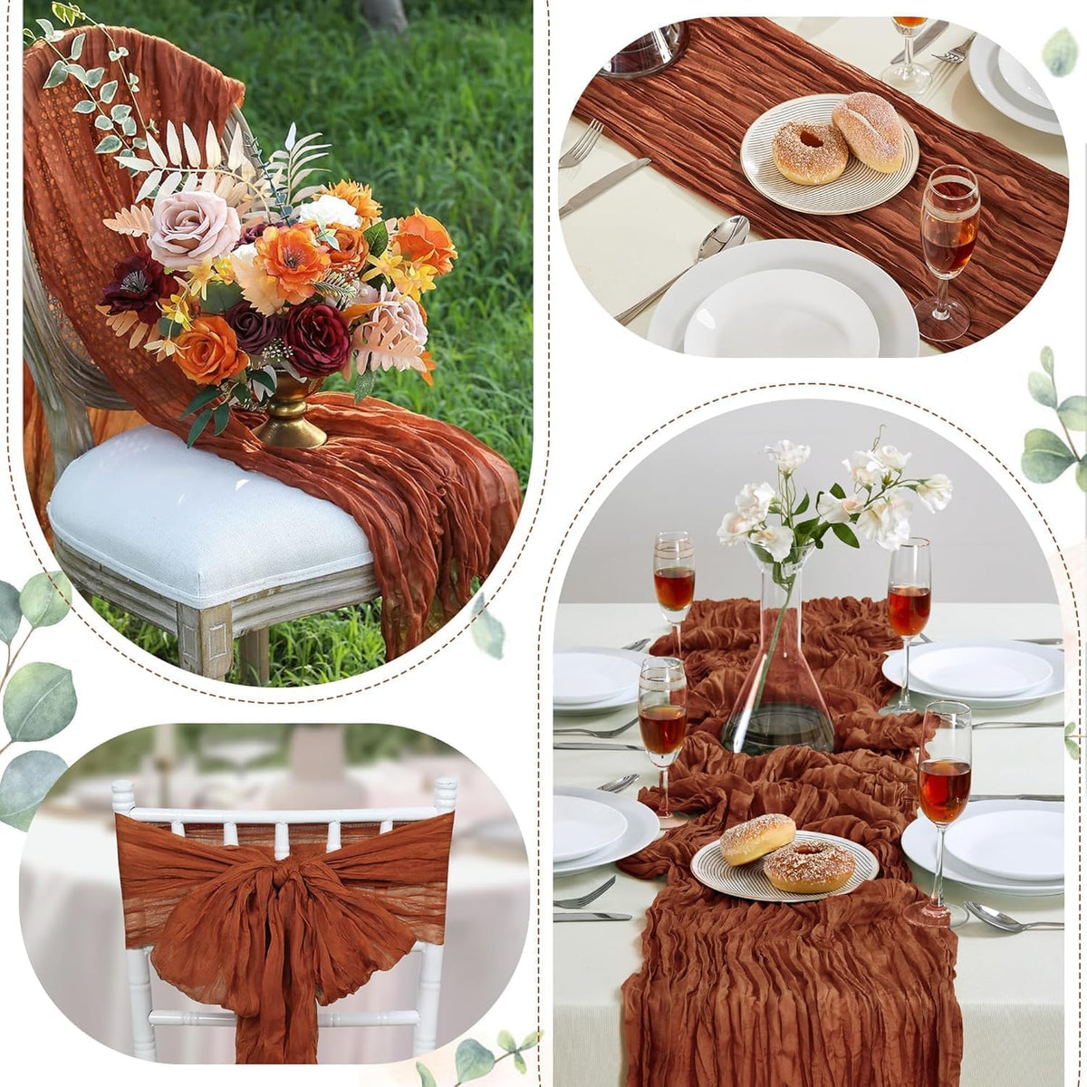 6 Pack Terracotta Cheesecloth Table Runner 10FT Long Boho Gauze Table Runner Rustic Sheer Runner for Wedding Bridal Baby Shower Birthday Party Table Decor Fall Thanksgiving Christmas Decorations