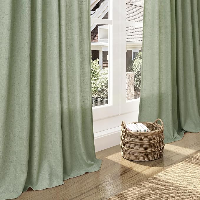 Light Sage Linen Curtains 96 Inches Long 2 Panels Set - Image 6
