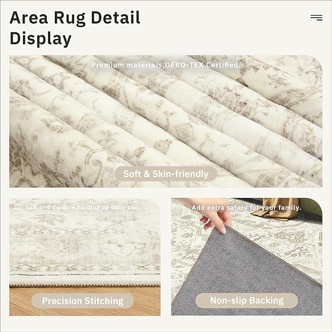 Soalmost 5x7 Area Rug Low Pile Washable Trendy Faded Style Rug, Foldable Stain - Image 6