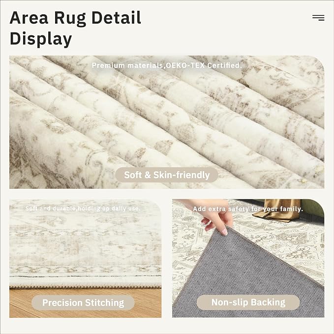 Soalmost 10x12 Area Rugs for Living Room Washable Rug Non-Slip Beige/Brown | - Image 6