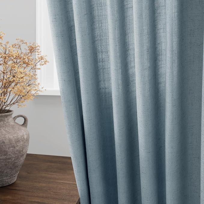 Light Blue Linen Curtains 84 Inch Length 2 Panels Set - Image 4