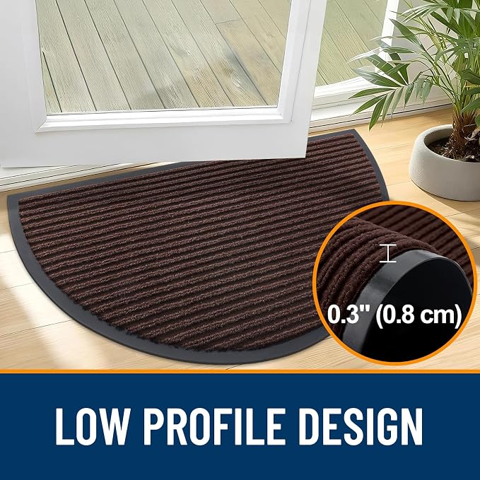 OLANLY Half Circle Front Door Mat 35x23, Waterproof Heavy-Duty Doormat | Brown - Image 4
