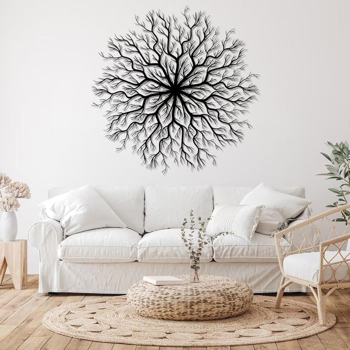 Tree of Life Metal Wall Art, Metal Tree Wall Art, Large Round Sculpture, Round Branch Wall Decor, Large Branch Artwork, Nature Sign, Wall Decor for Living Room, Housewarming Gift (Black, 19"x19"|47x47cm)