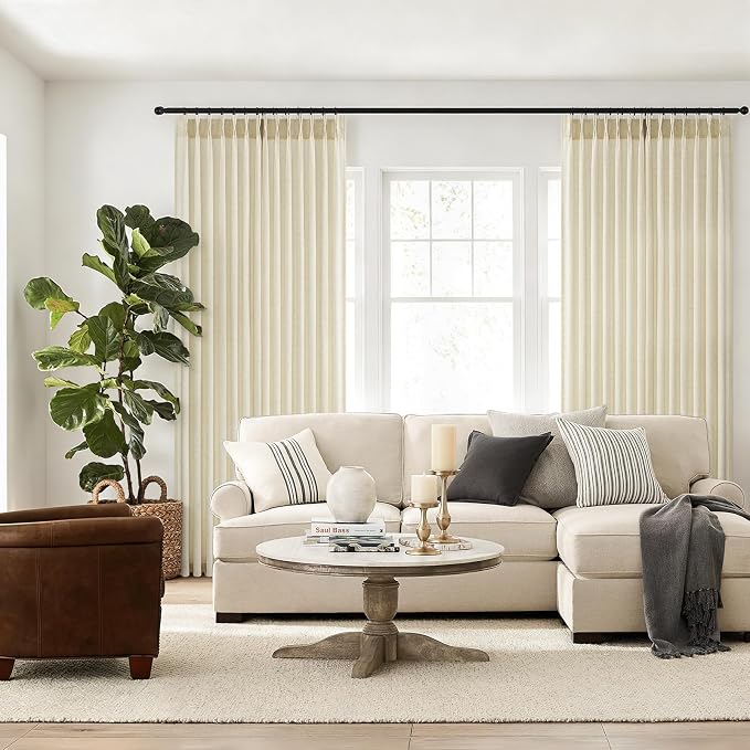 Topfinel 108 Inch Pinch Pleated Curtains 2 Panels, Cream Semi Sheer Curtains - Image 3