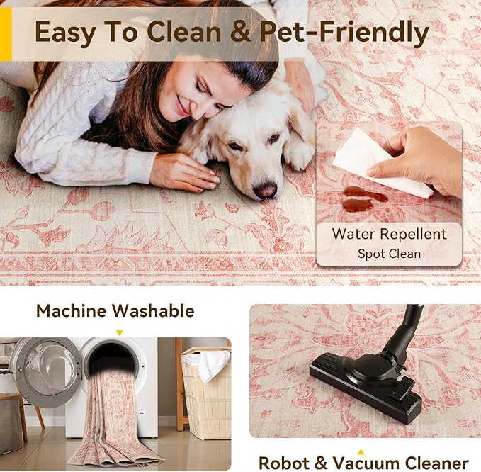 RELEANY Washable Area Rug, Small 2'x3', Water Repellent, Pet Friendly, Vintage - Image 5