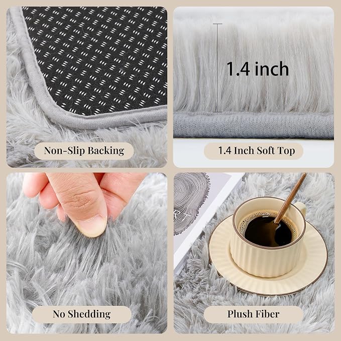 PLHXFR 9x12 Area Rugs Living Room: Fluffy Bedroom Shag Rug Light Grey | Upgrade - Image 5