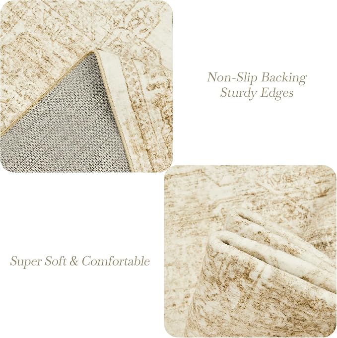 Soalmost Washable Area Rug 10x14 Large Soft Living Room Rugs Beige/Ivory | - Image 5