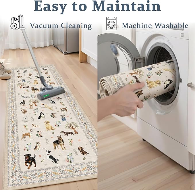 Beige Area Rug 2x3 for Bedroom Kitchen Dog Animal Rug | Ultra-Thin;Boho - Image 5