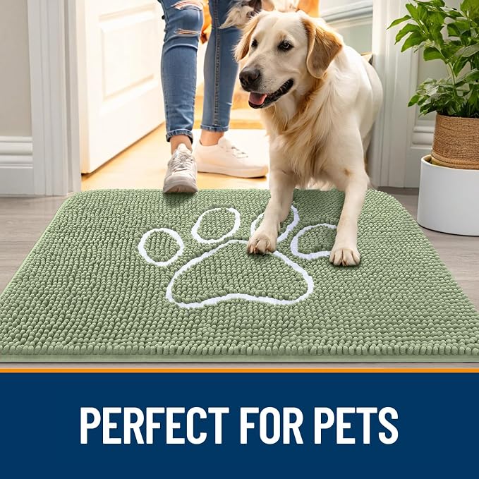 OLANLY Dog Door Mat for Muddy Paws 47x32, Paw Print Design Chenille Mud Mat | - Image 6