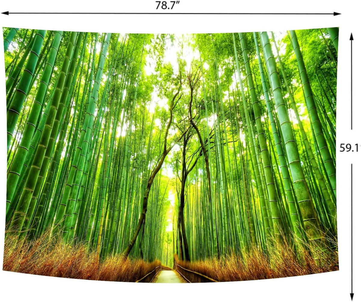 Delur Forest Pathway Tapestry Sunset Tropical Rainforest Nature Tree Tapestry Wall Hanging Sunrise Scenic Natural Green Landscape Headboard for Bedroom Living Room Home Decor (59.1" x 78.7")