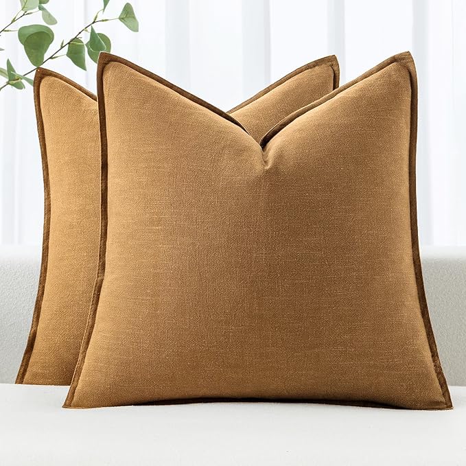 MIULEE Decorative Linen Euro Sham Pillow Covers 24x24 Hazel | Boho Farmhouse​ by MIULEE