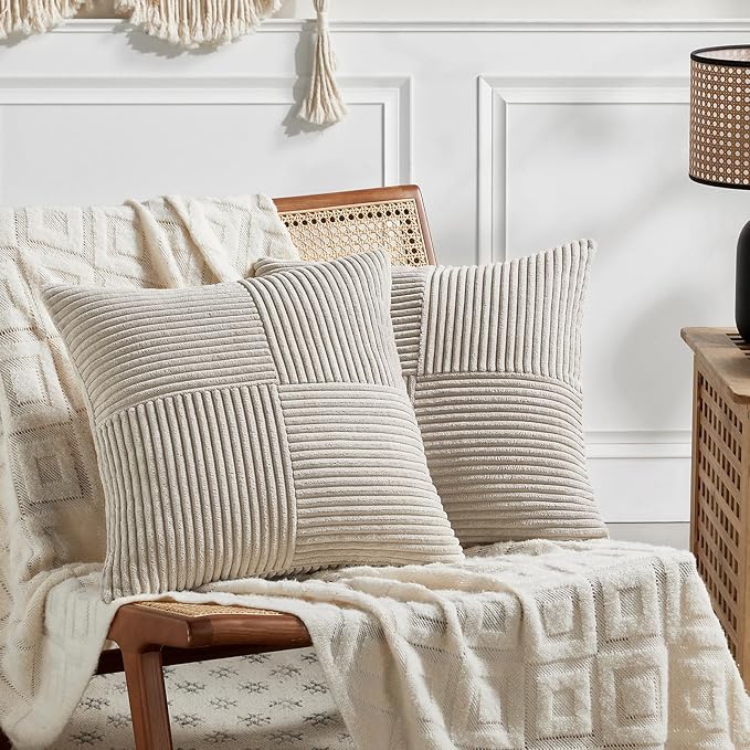 Fancy Homi 2 Packs Neutral Taupe Euro Decorative Throw Pillow Covers 28x28 Inch by Fancy+Homi