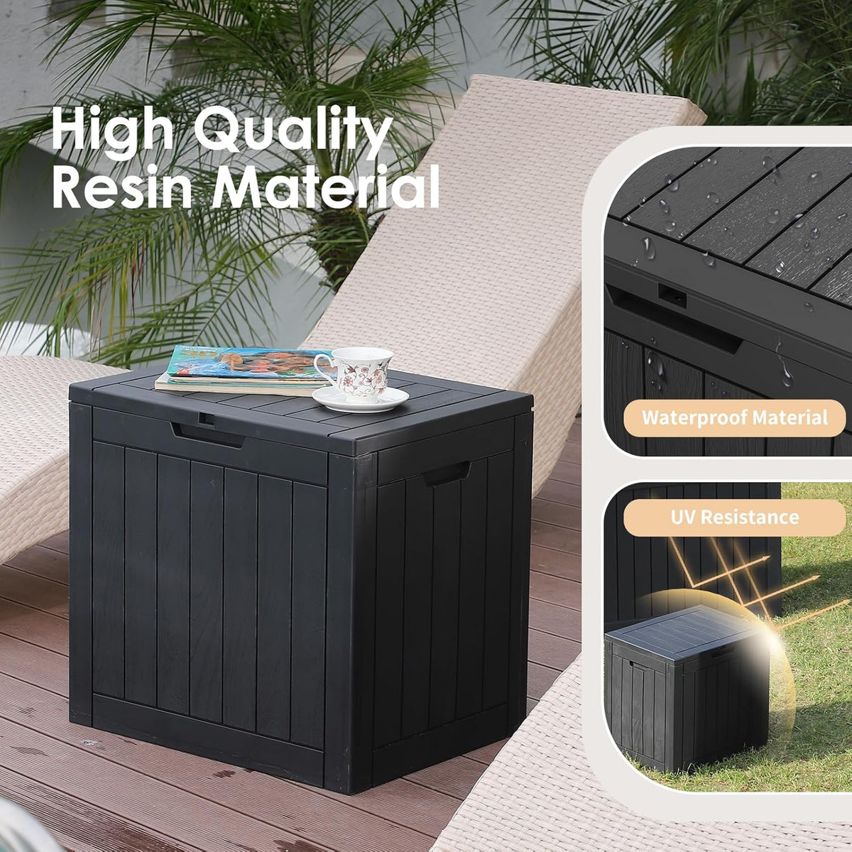 DRATO Deck Boxes, 31 Gallon Outdoor Storage Box for Patio Cushion, Sports Equipment, Garden Tools, Waterproof and UV Resistant, Lockable (Black)