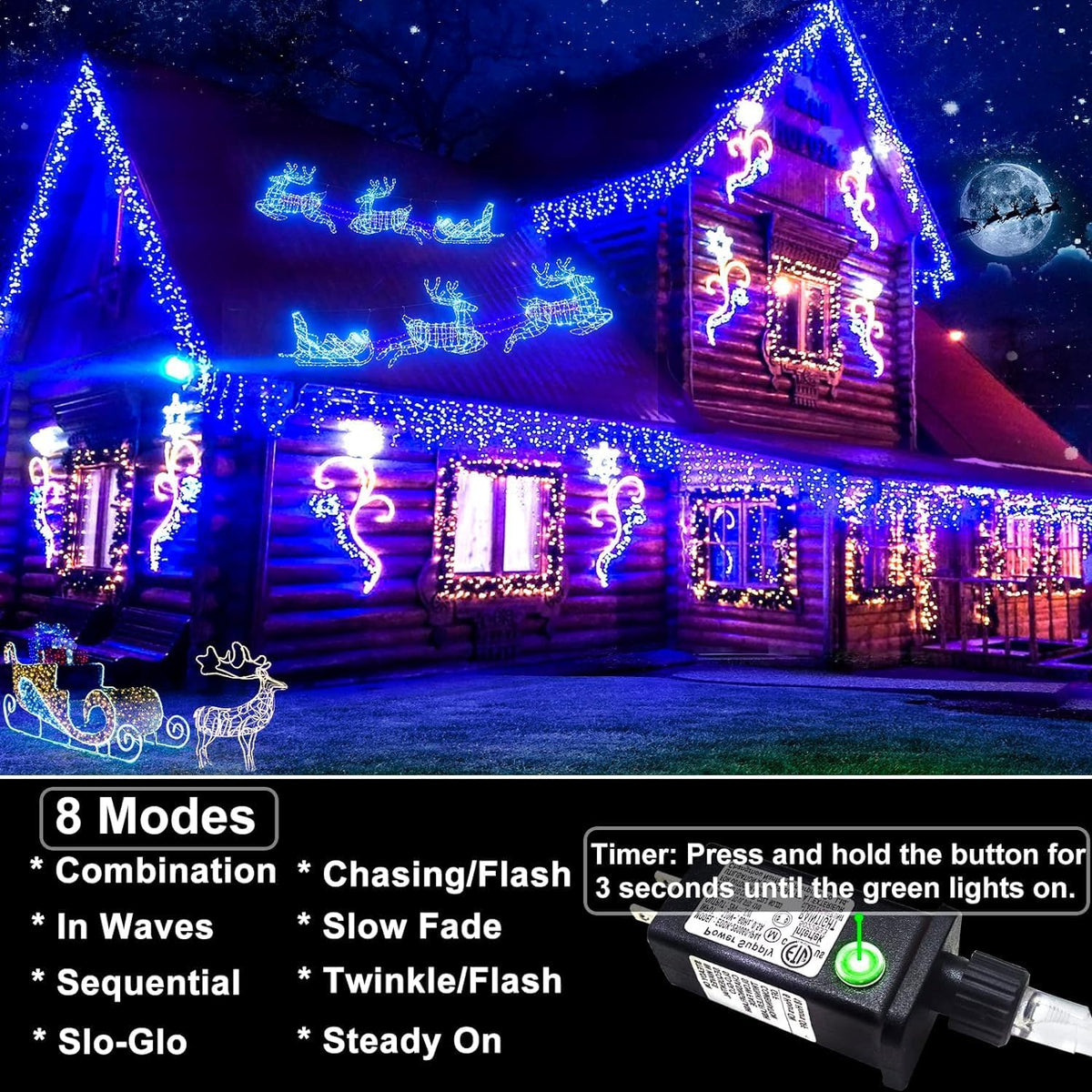 99ft Icicle Lights for Outside, Blue Christmas Lights Outdoor Indoor, 1216 LED Twinkle String Light with 228 Drops Short Curtain Lights for Thanksgiving Room Home Wall Bedroom Window Tree Decorations