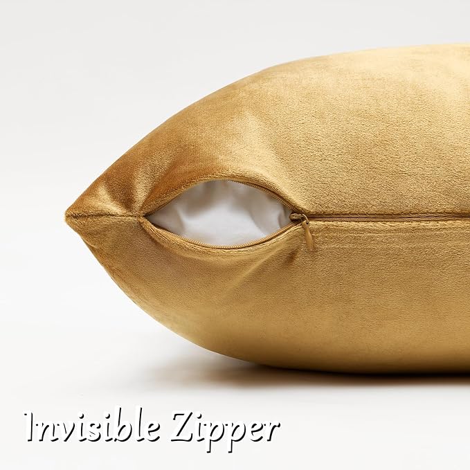 GIGIZAZA Golden Throw Pillow Covers 16x16 Decorative Velvet Cushion Covers Pack - Image 4