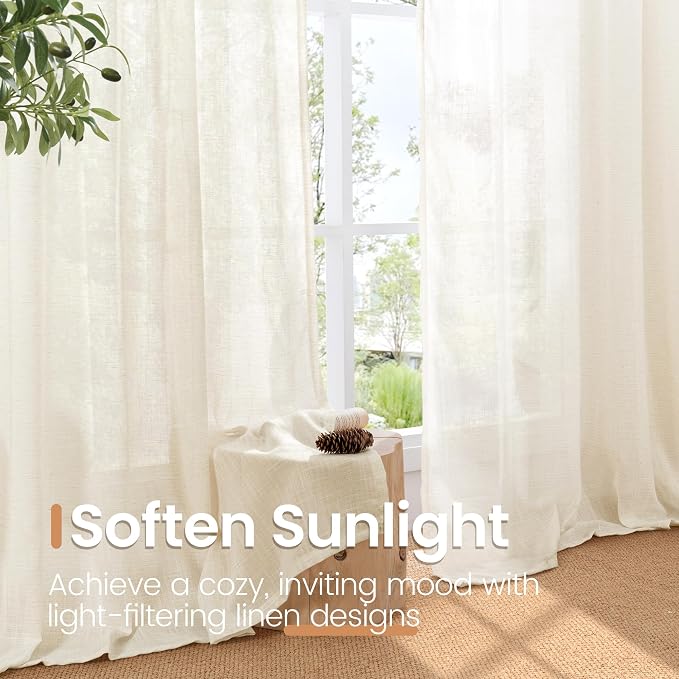 BGment Short Ivory Linen Curtains 36 Inches Long - Image 4