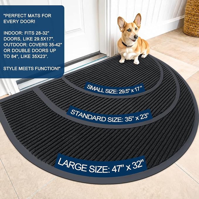 OLANLY Half Circle Front Door Mat 47x23, Waterproof Heavy-Duty Doormat | Black - Image 2