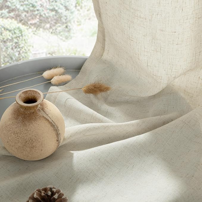 YoungsTex Beige Linen Curtains 63 Inch Length 2 Panels - Image 6