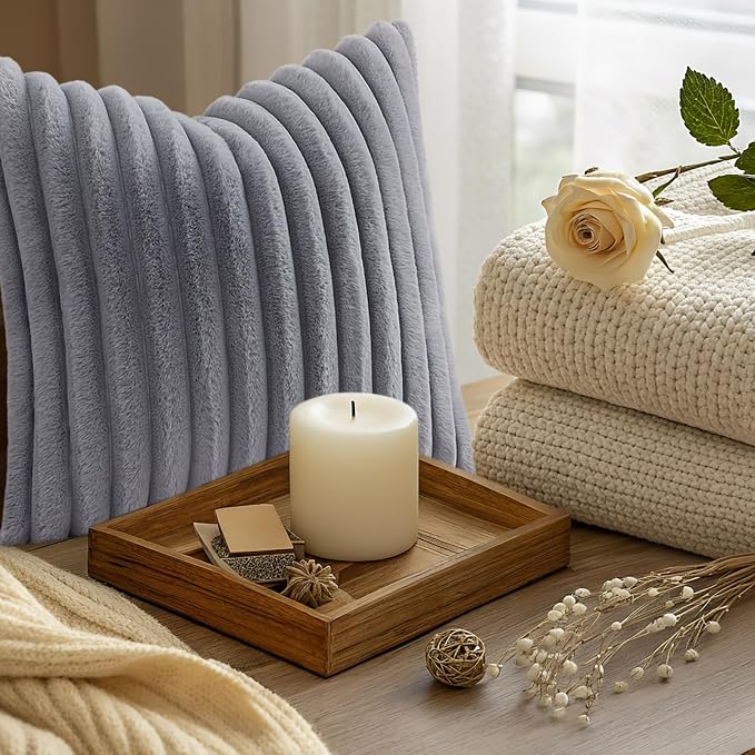 decorUhome Fall Faux Fur Throw Pillow Covers 22x22 Set of 2 Grey | Decorative - Image 9