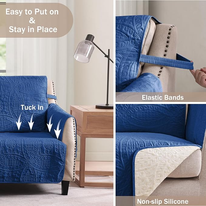 Large Blue Recliner Chair Covers, Quilted Décor Water-Repellent Lazy Boy Chair - Image 4