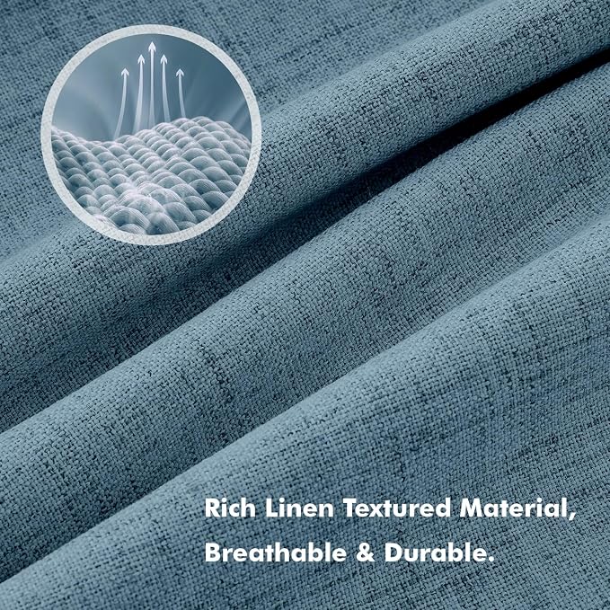 MIULEE 100% Blackout Linen Curtains 42 x 90 Inch Stone Blue 2 Panels | Thermal - Image 3