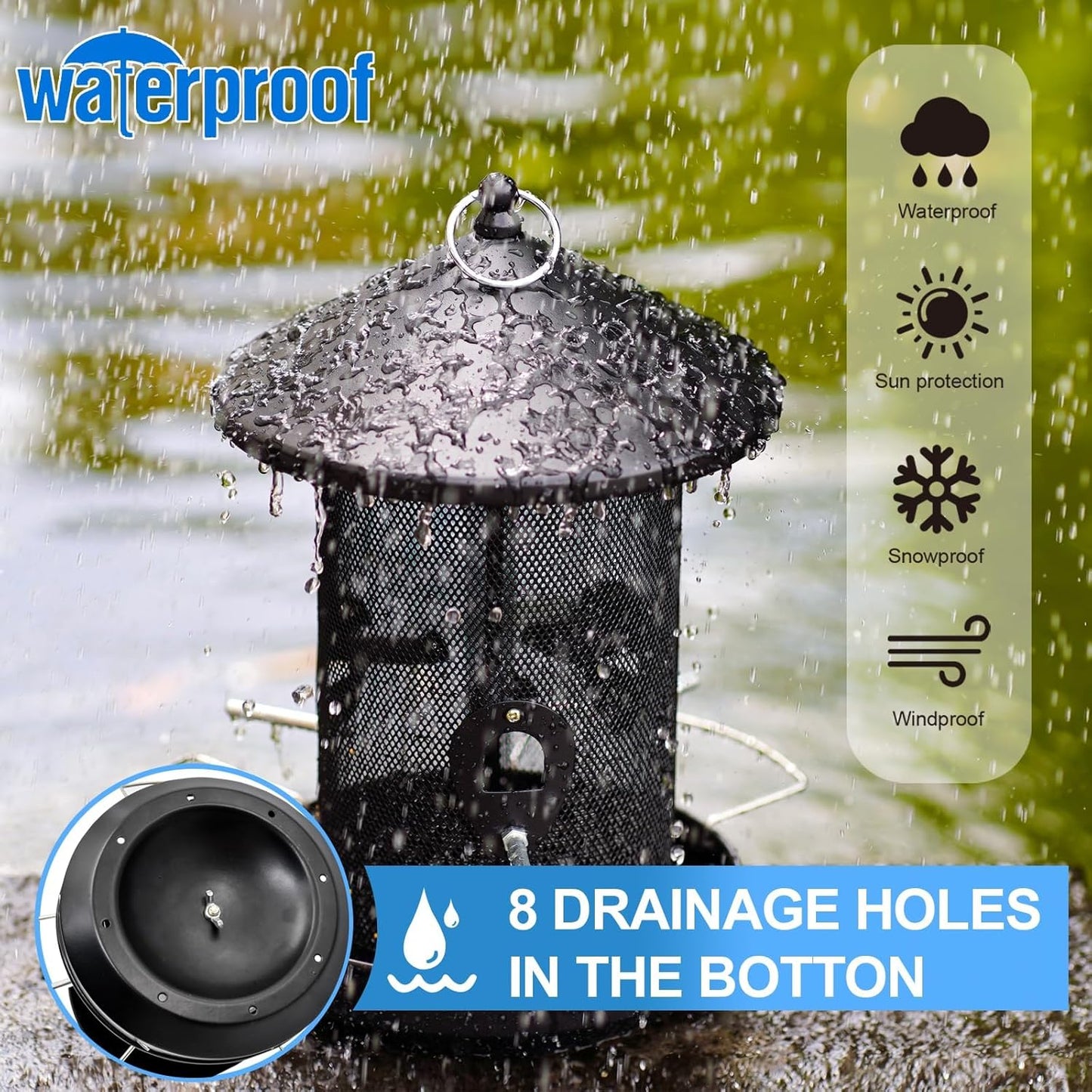 Large Bird Feeders for Outside: 12.6inch Metal for Outdoors Hanging with Black for Garden Yard Outside Decor Cardinal Finch -