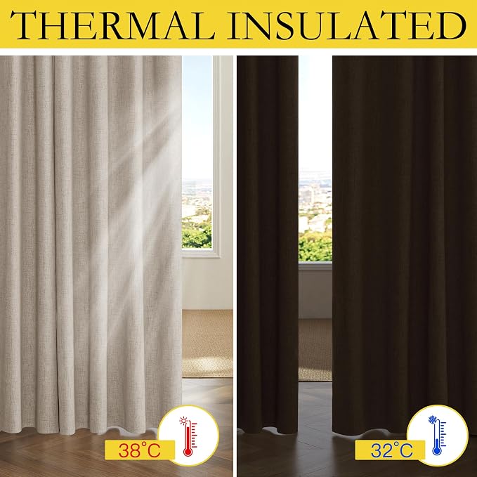 NICETOWN Natural Linen Blackout Curtain Panels 52 x 68 Inch, Thermal Liner - Image 6