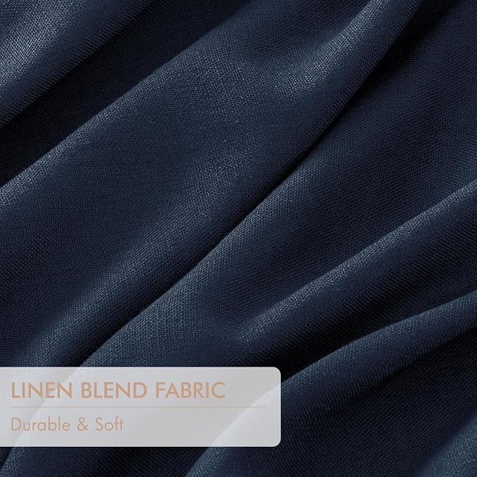 MIULEE Navy Blue Pinch Pleated 100% Blackout Linen Curtains 40x84 Inches | Room - Image 6