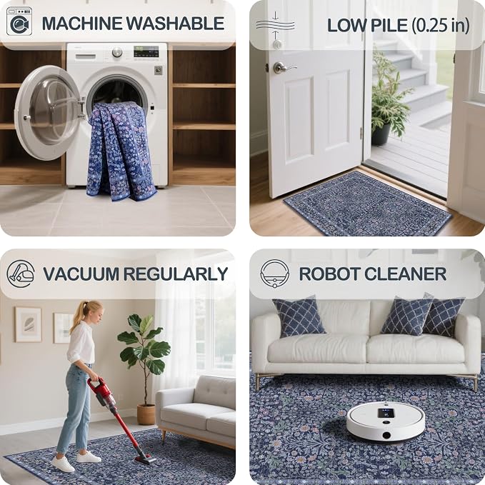 9x12 Washable Area Rugs for Living Room, Stain Resistant Vintage Rugs for - Image 6