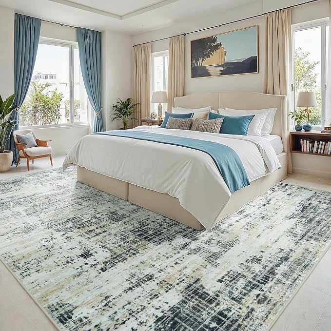 9x12 Washable Area Rug for Living Room Bedroom: Non-Slip Modern Black Gray | - Image 2