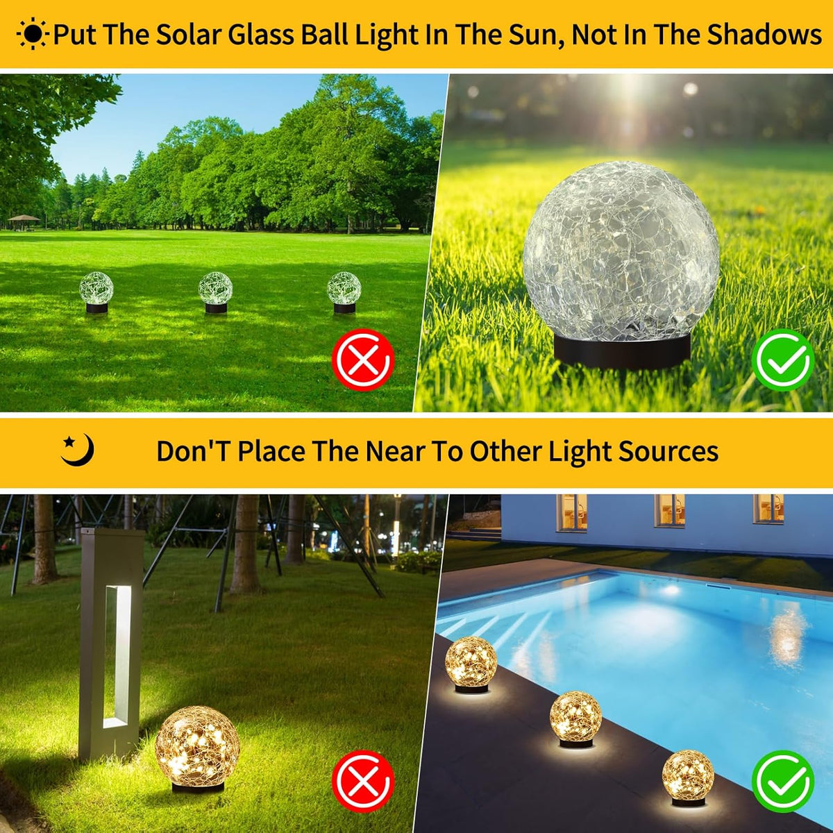 Solar Globe Lights Outdoor Waterproof - Cracked Glass Ball Lights for Garden, Patio, Yard, Lawn and Backyard Decor - Solar Orbs for Outside Decorations