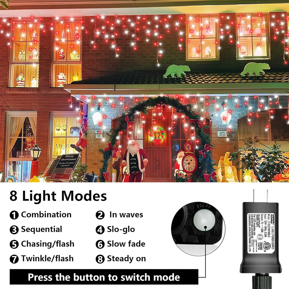 QITONG 400 LED Icicle Lights Red and White