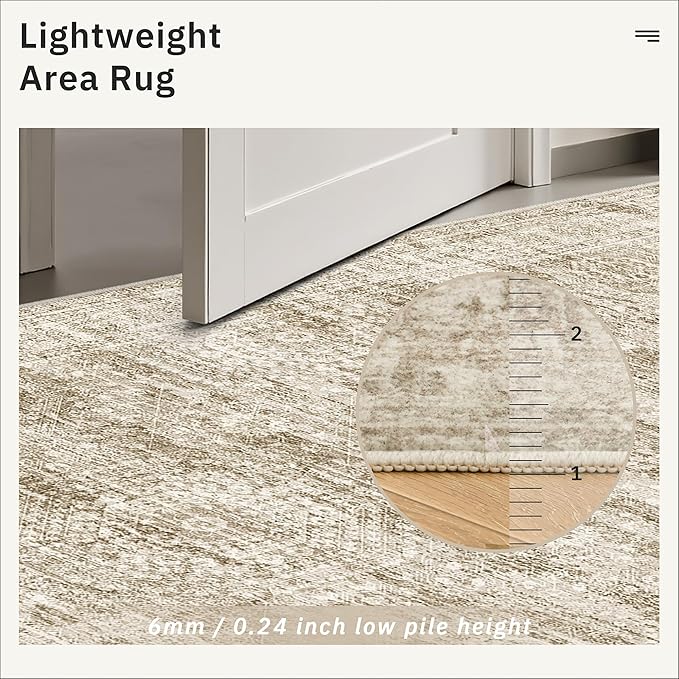 Soalmost 7x9 Area Rug for Living Room Washable Rugs Non-Slip Brown | Low-Pile - Image 8