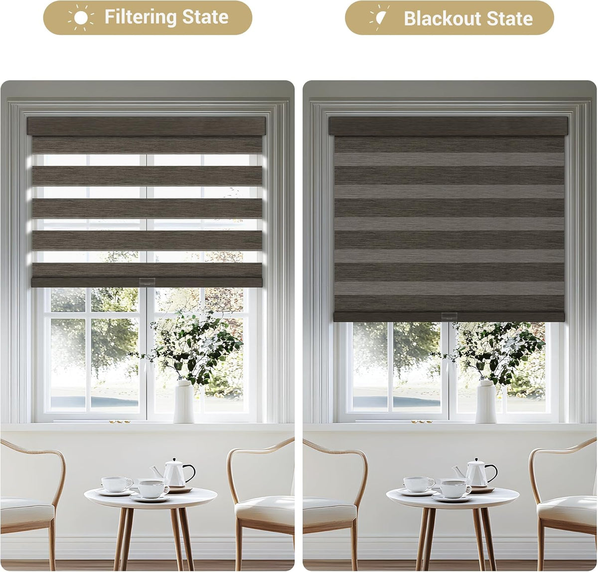 Cordless Zebra Blinds for Windows, Blackout Interior Blinds,Easy to Install,UV Protection,for Offices and Home,Custom Roller Shades, Mousse Dark Bown,32" W x 64" H