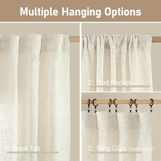 Cream Ivory Linen Curtains 95 Inches Long 2 Panels Set - Image 2