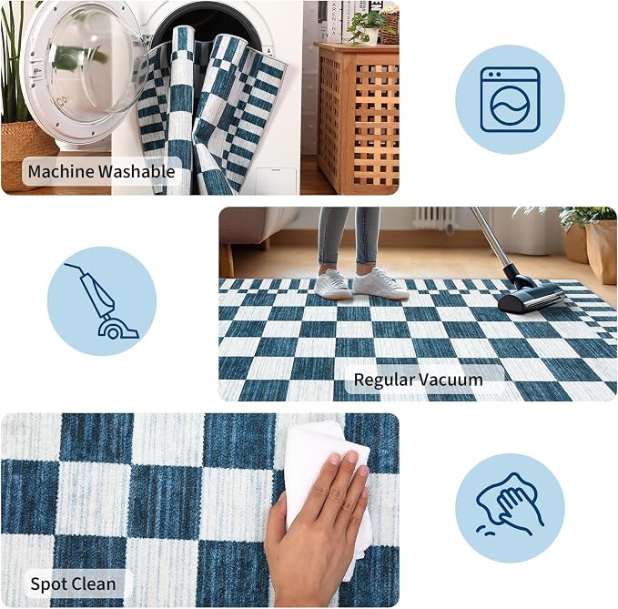 GarveeHome Blue and White Checkered Rug 5x7 Area Rugs Washable 5x7 Rug | - Image 8