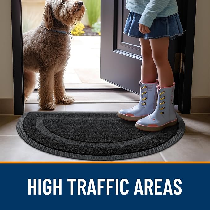 OLANLY Half Circle Front Door Mat Outside 47x23 All-Season Rubber Doormat | Jet - Image 6