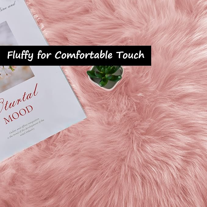 Goolela Pink Faux Sheepskin Fur Rug 4x6 Fluffy Fuzzy Furry Area Rug - Image 5