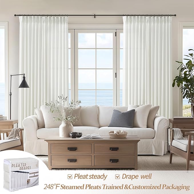 Extra Long Pinch Pleat Snow White Semi Sheer Curtains 108 Inches Long - Image 5
