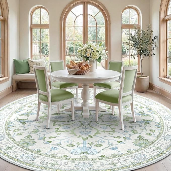 RELEANY Washable Area Rug, Round 10ft, Water Repellent, Pet Friendly, Vintage - Image 3