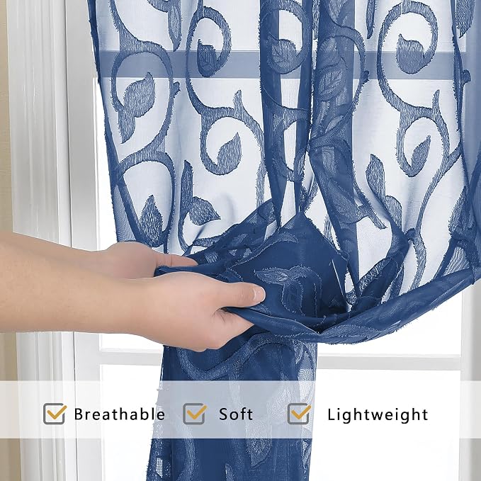 Furman Blue Sheer Curtains Tiers 36 inch Length, Light Filtering Soft Airy - Image 5
