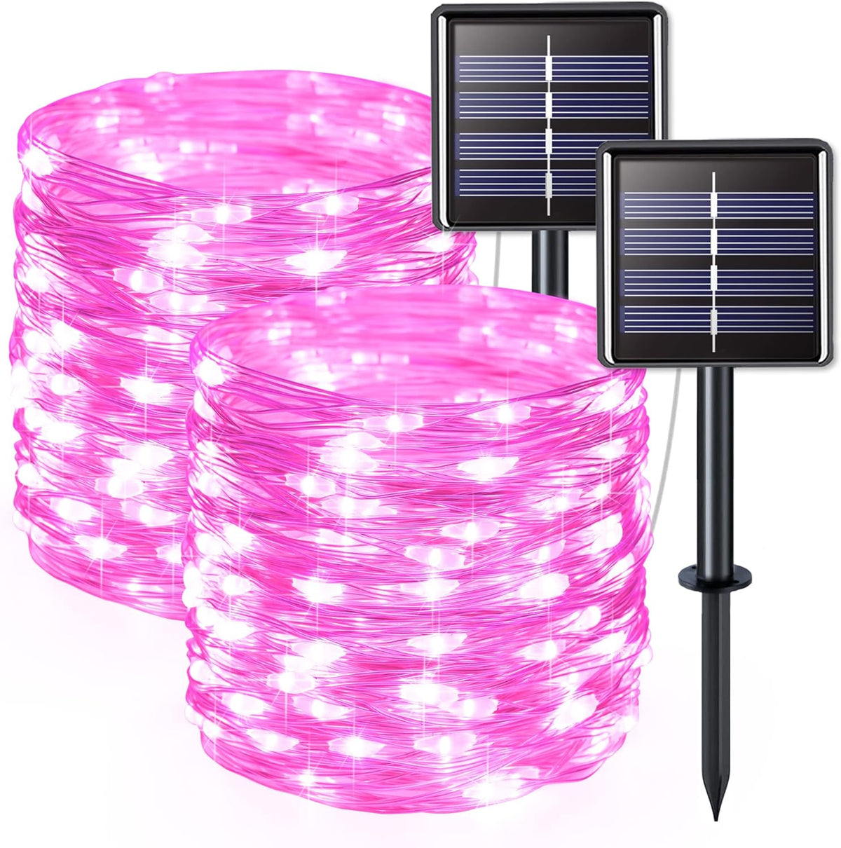 JMEXSUSS 2 Pack Solar Fairy Lights, 33ft 100 LED Pink Outdoor Waterproof, 8 Modes String Lights for Outside Garden Patio Party Decorations