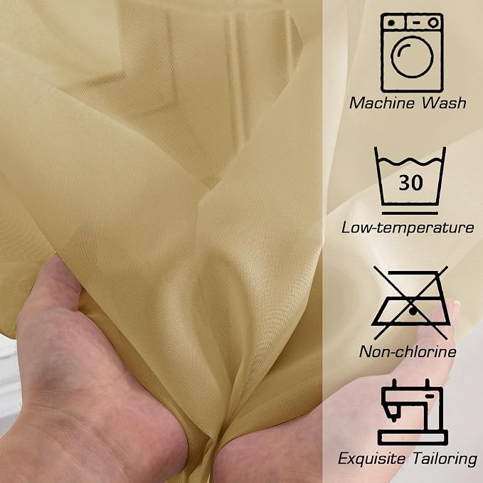 Simplebrand Gold Sheer Curtains 96 Inches Long 2 Panels, Light Filtering Rod - Image 7