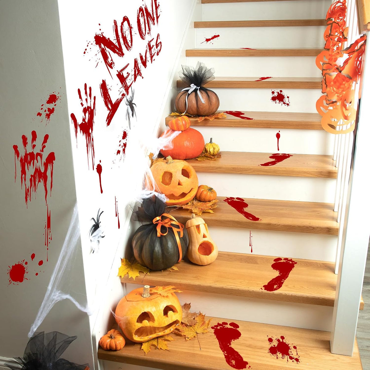 Halloween Bloody-Handprint-Footprints Floor Stickers, Scary Halloween Party Indoor/Outdoor Decoration, for Windows Clings, Car - 12 Sheets